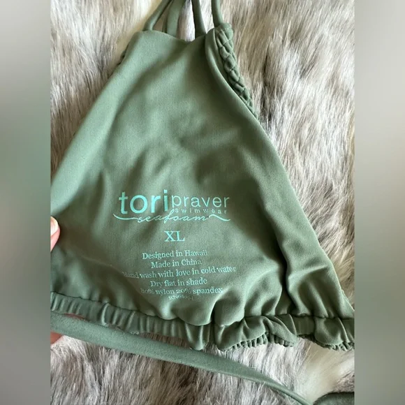 Tori Praver crinkle ruffled green Bikini Top sz XL - Picture 3 of 3